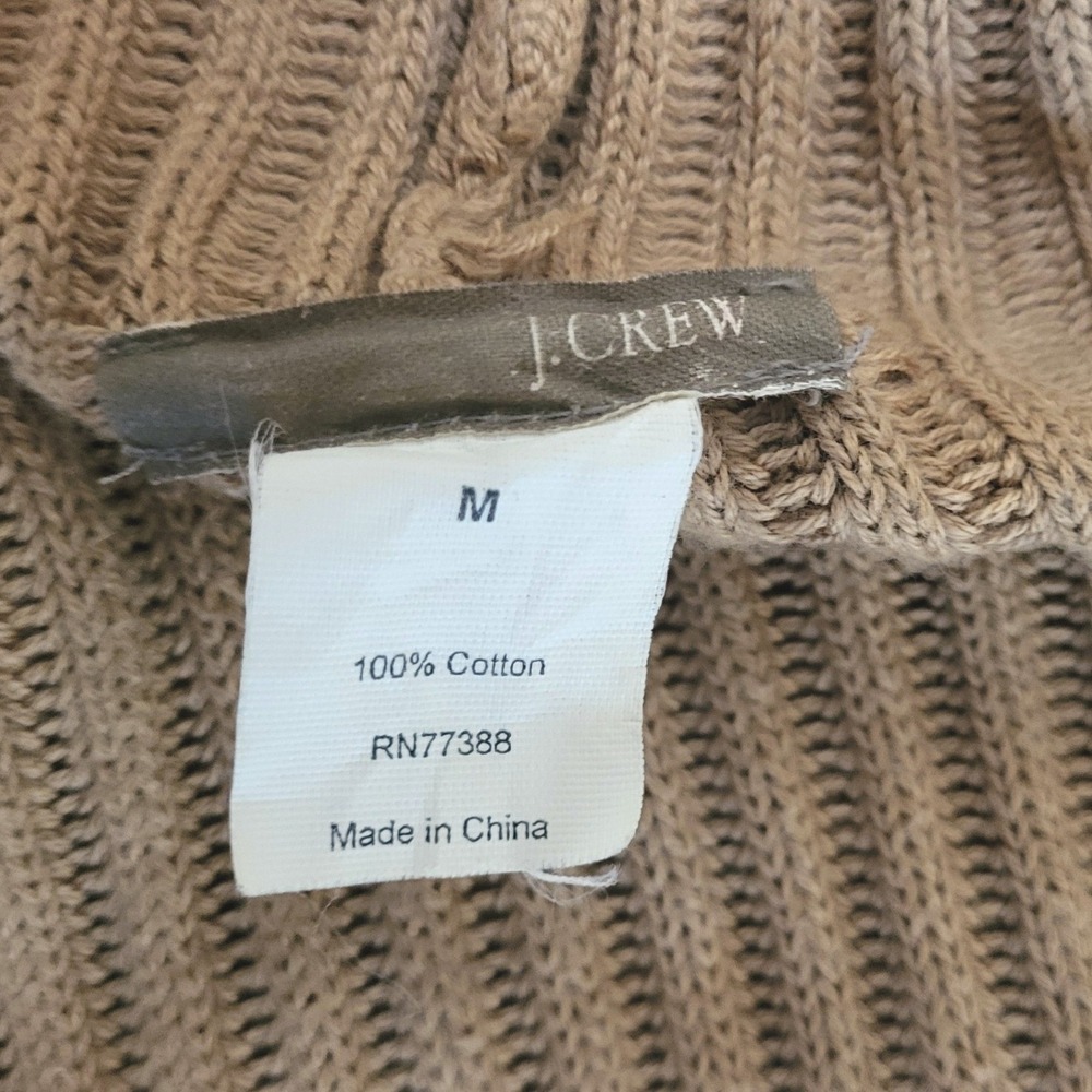 J. Crew Beige Preppy Dystopian Hooded Belted Chunky Knit Maxi Duster Sweater M - Picture 6 of 8